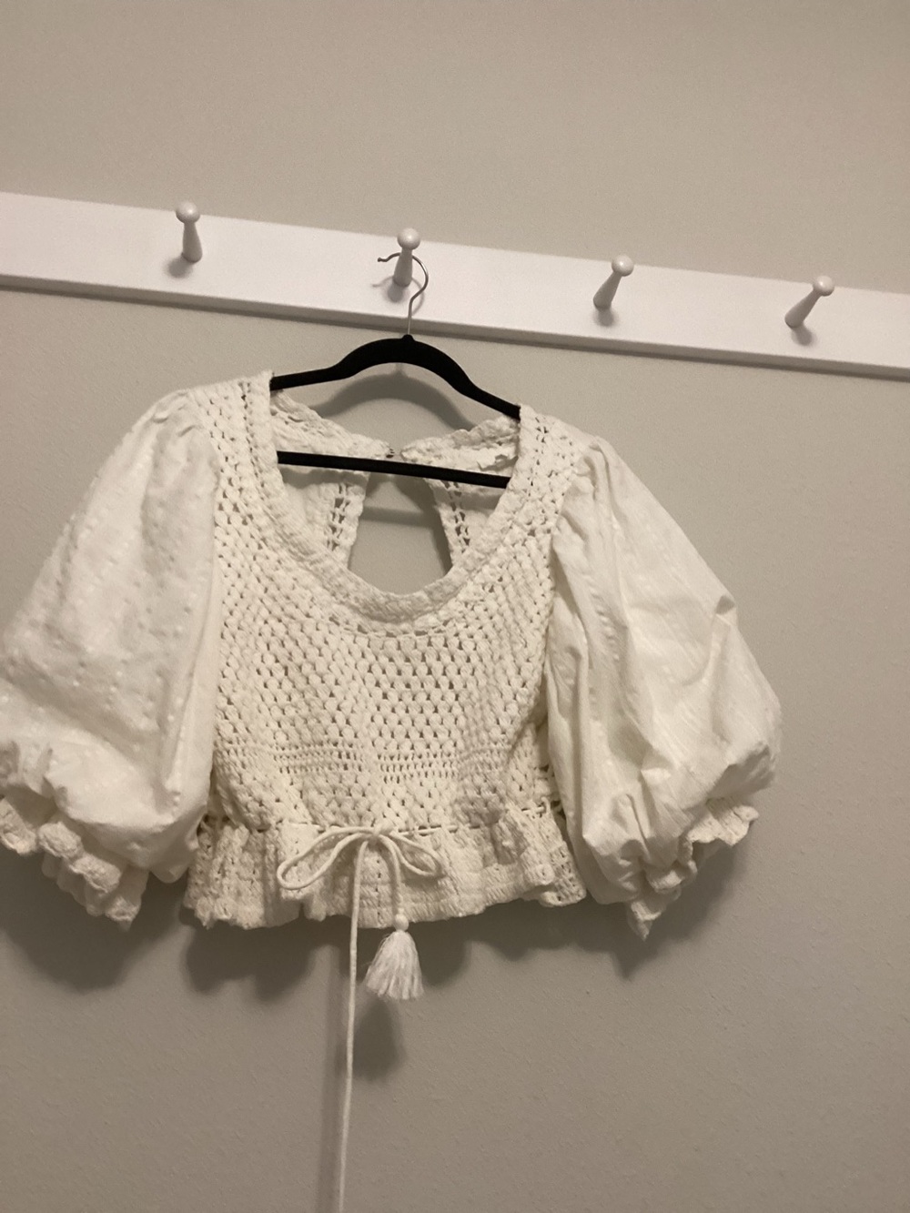 Crocheted cotton peasant top